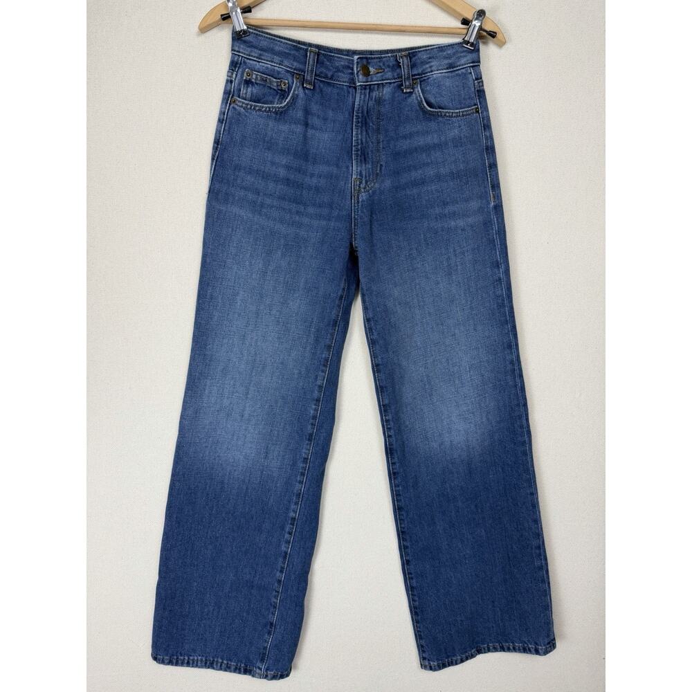 Zara Women High Rise Wide Leg Jeans Sz 4 Blue Cotton Boho Y2K